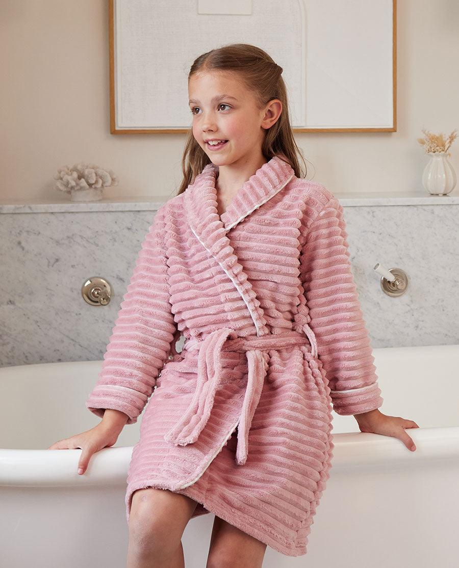 Girls Striped Dusky Pink Cosy Robe