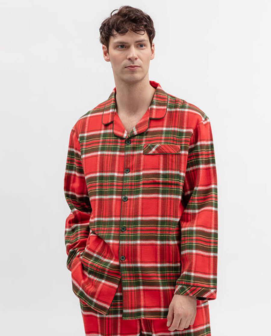 Mens Red Brushed Check Pyjama Top