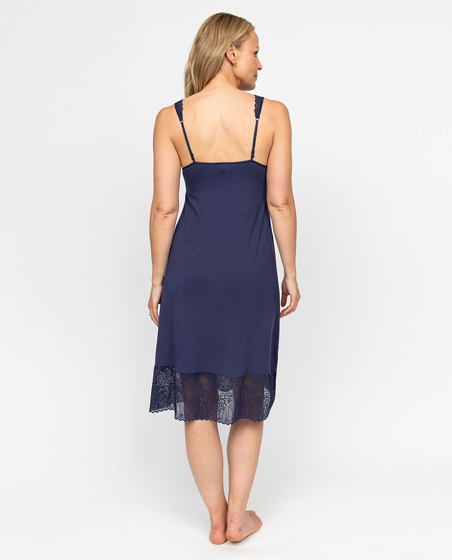 Women's Blue Lace Trim Strappy Jersey Nightdress