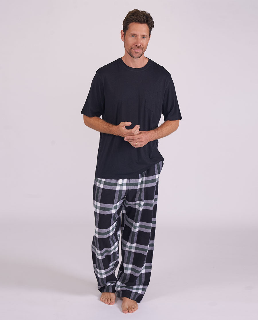 Mens Short Sleeve Jersey T-shirt and Brushed Check Pyjama Set