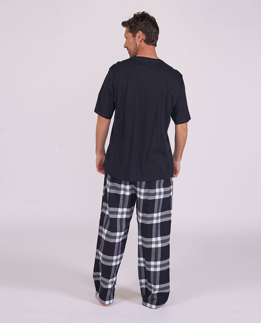 Mens Short Sleeve Jersey T-shirt and Brushed Check Pyjama Set