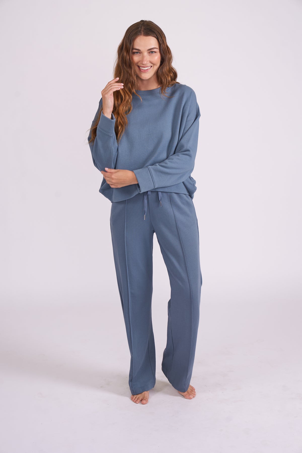 Womens Smoky Blue Lounge Crew-Neck and Joggers Set