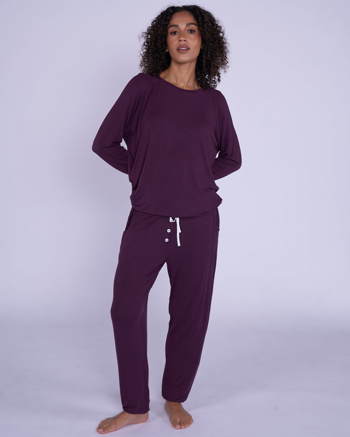 Womens Plum Slouch Jersey Pyjama Set