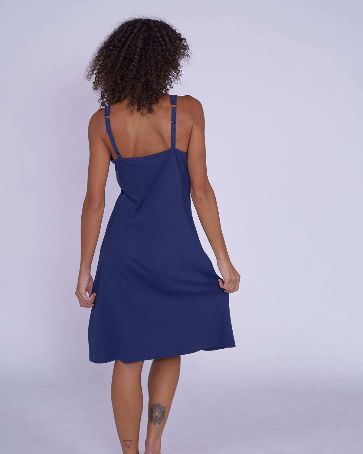 Womens Blue Lace Trim Ribbed Jersey Hidden Support Short Nightdress