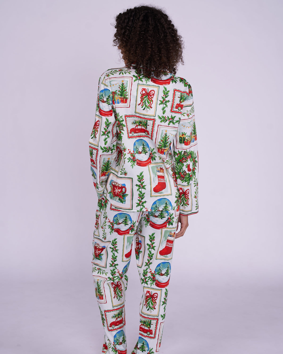 Womens Christmas Postcard Print Pyjama Set
