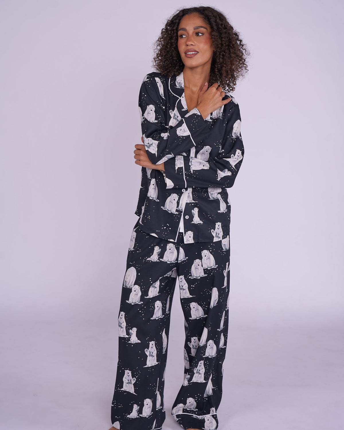 Womens Polar Bear Print Wide-Leg Pyjama Set
