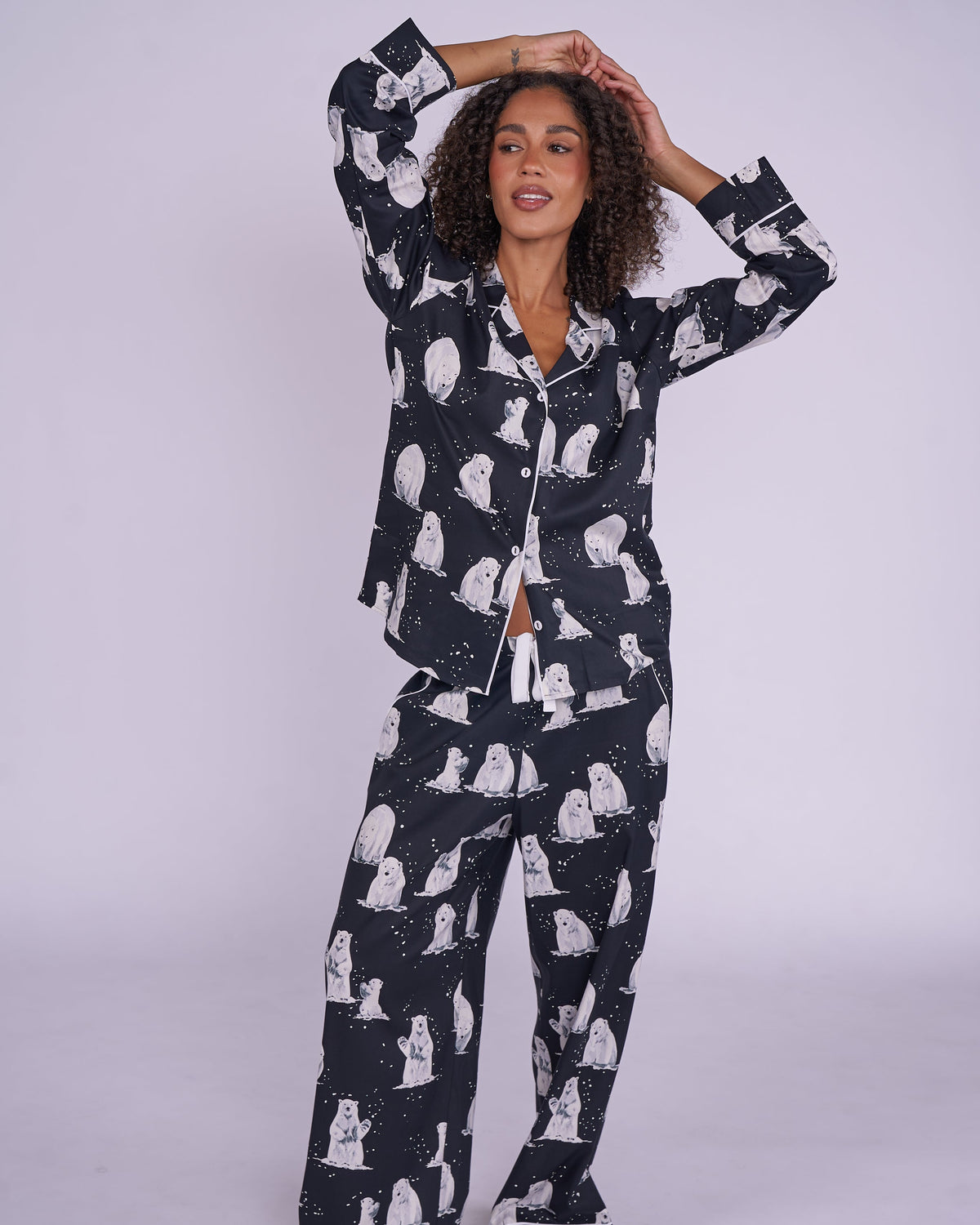 Womens Polar Bear Print Wide-Leg Pyjama Set