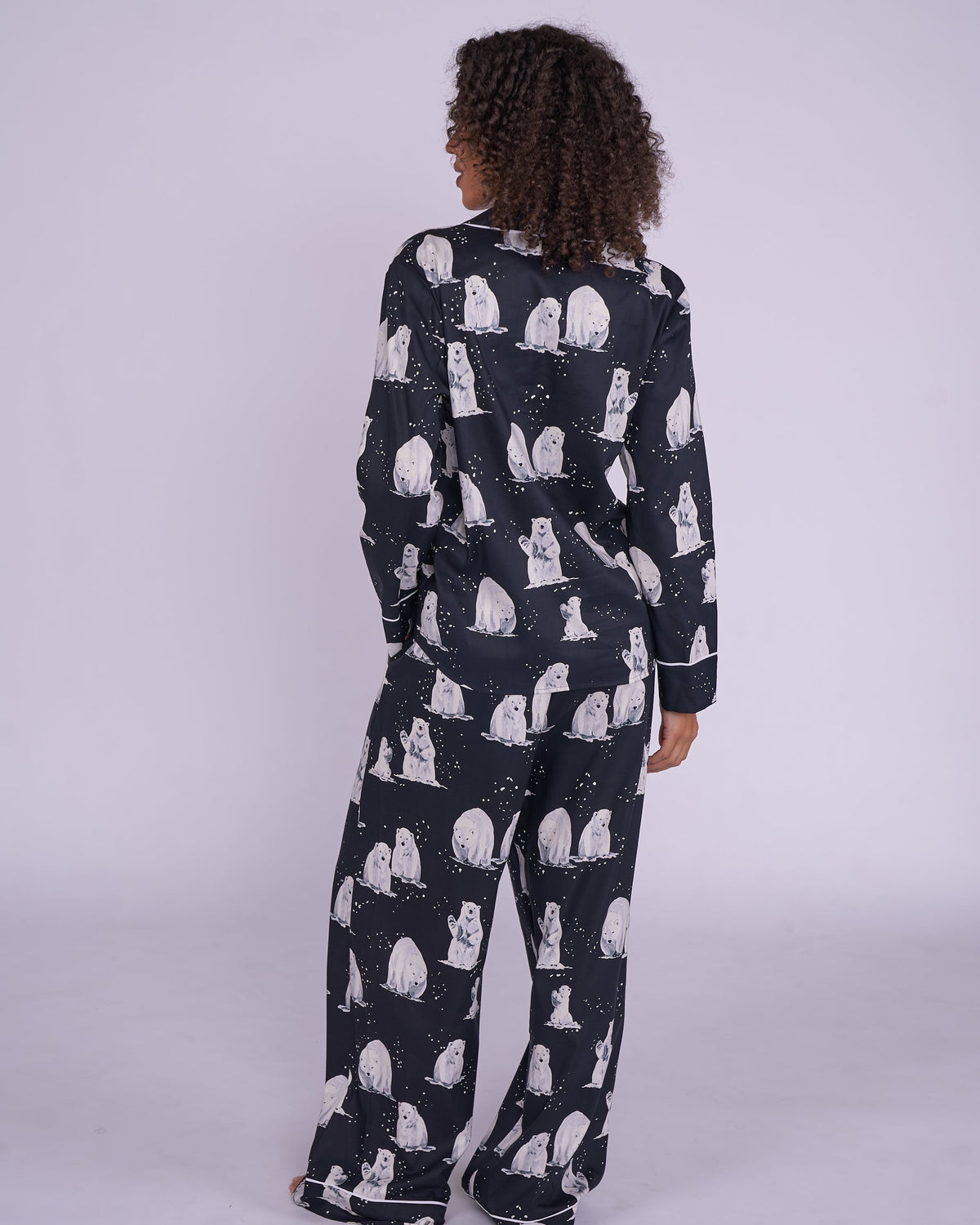 Womens Polar Bear Print Wide-Leg Pyjama Set