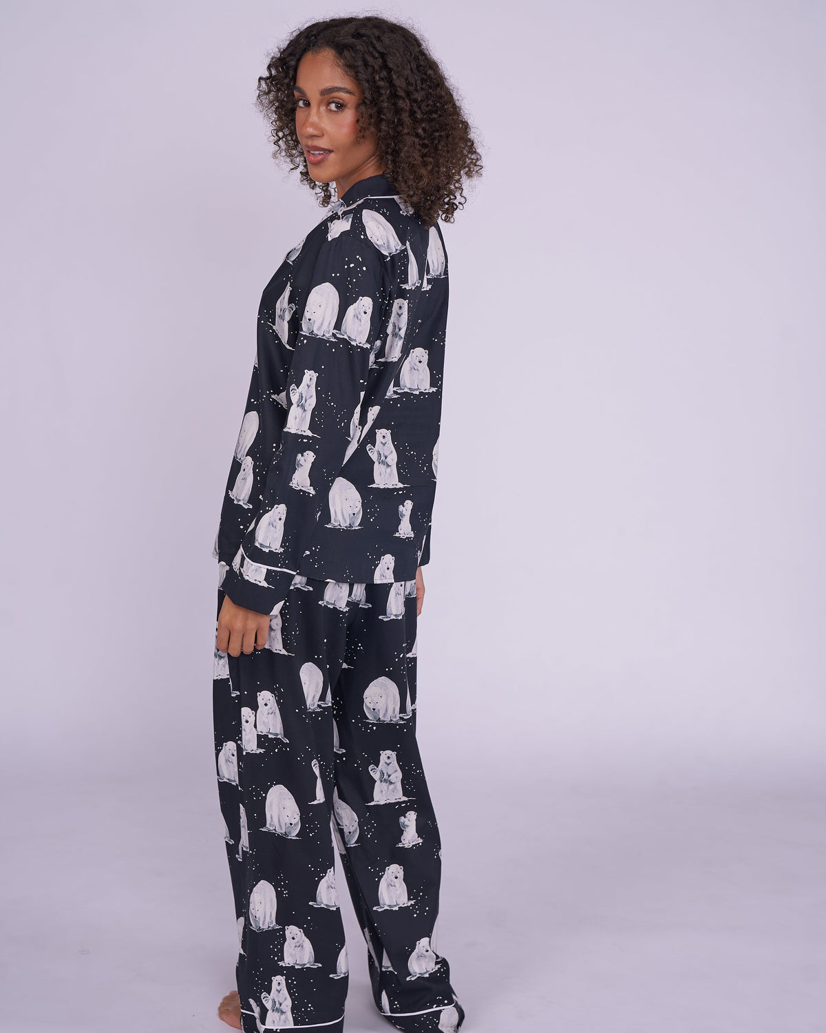 Womens Polar Bear Print Wide-Leg Pyjama Set