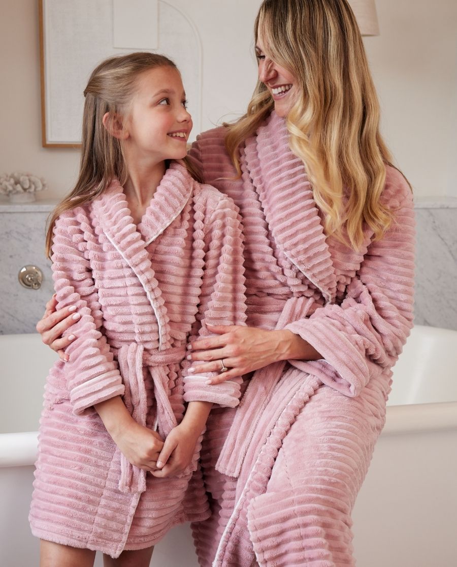 Girls Striped Dusky Pink Cosy Dressing Gown