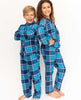 Gebürstetes, blau kariertes Unisex-Pyjama-Set für Kinder