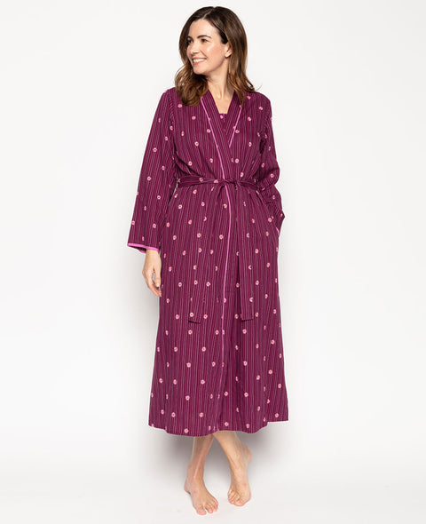 Sara Stab Stitch Embroidered Long Dressing Gown