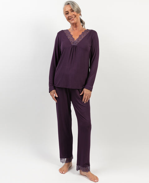 Maeve Jersey-Pyjama-Set mit Spitzendetail in Lila
