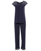 Maeve Pyjama-Set aus marineblauem Jersey mit Spitzendetail