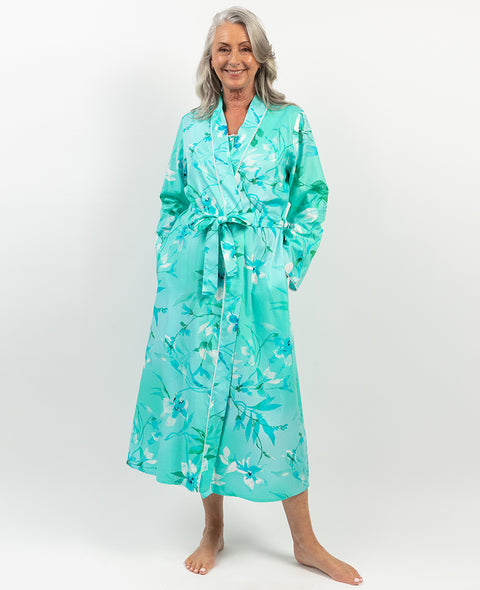 Leona Lace Trim Floral Print Long Dressing Gown