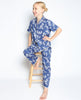 Libby Pyjama-Set mit Indigo-Bambusblatt-Print