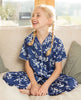 Libby Pyjama-Set mit Indigo-Bambusblatt-Print