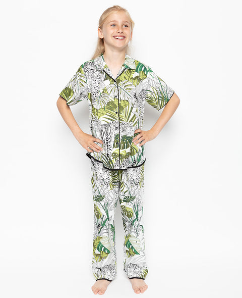 Tamsin Pyjama-Set mit grünem Leoparden-Palmenblatt-Print