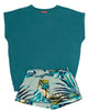 Eleanor Aqua Green Jersey Top and Palm Leaf Print Shorty Set