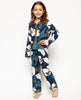 Verity Petrolblaues Pyjama-Set mit Blumendruck