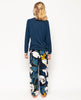 Verity Petrol Blue Jersey Top and Floral Print Pyjama Set