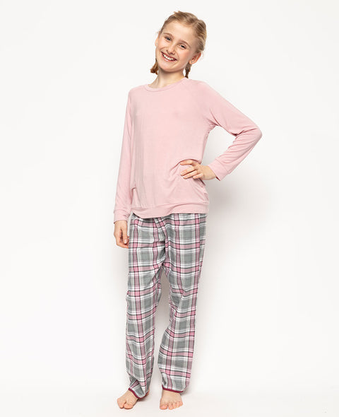 Jessica Pink Jersey Top and Check Pyjama Set
