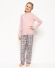 Ensemble pyjama Jessica avec haut en jersey rose et carreaux