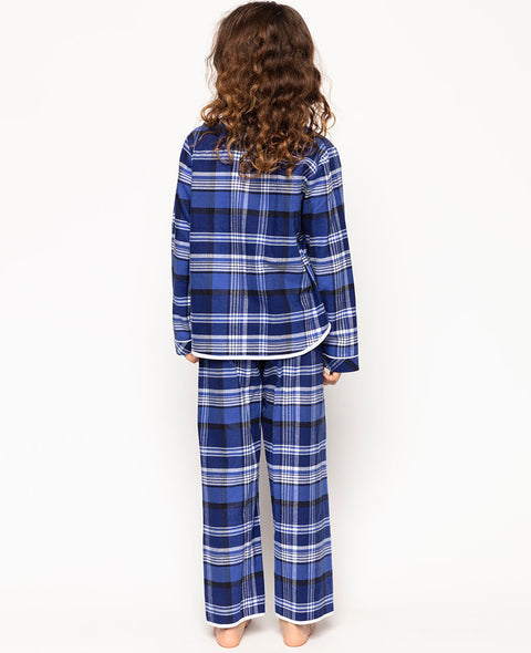 Riley Girls Pyjama-Set mit gebürstetem Karomuster in Marineblau