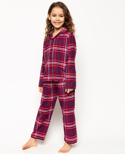 Clarissa Super gemütliches kariertes Pyjama-Set in Violett