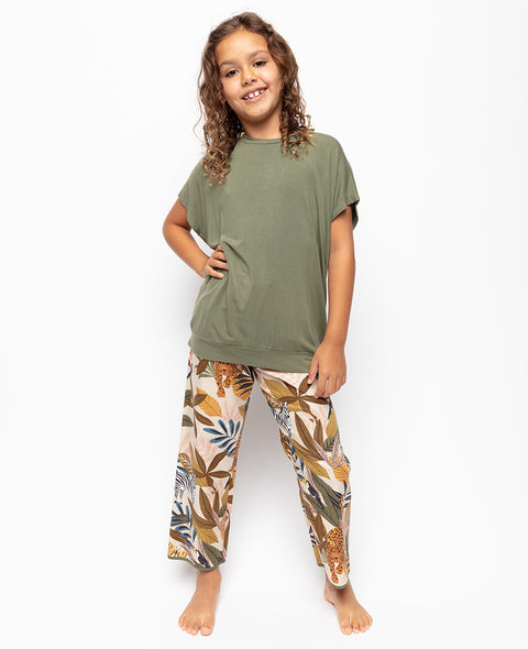 Savannah Girls Slouch Jersey-Oberteil und Pyjama-Set mit Safari-Print