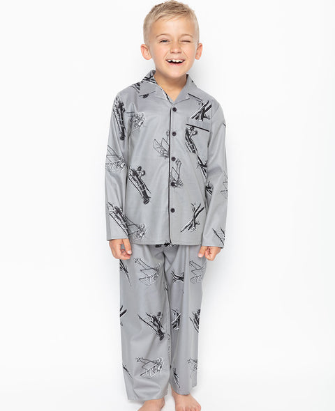Samuel Grey Aeroplane Print Pyjama Set