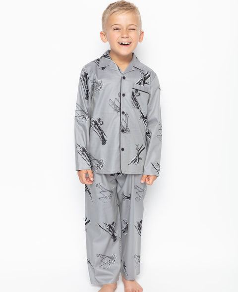 Samuel Grey Pyjama-Set mit Flugzeug-Print