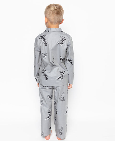 Samuel Grey Pyjama-Set mit Flugzeug-Print