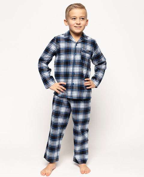 Pyjama bleu à carreaux brossés Apollo