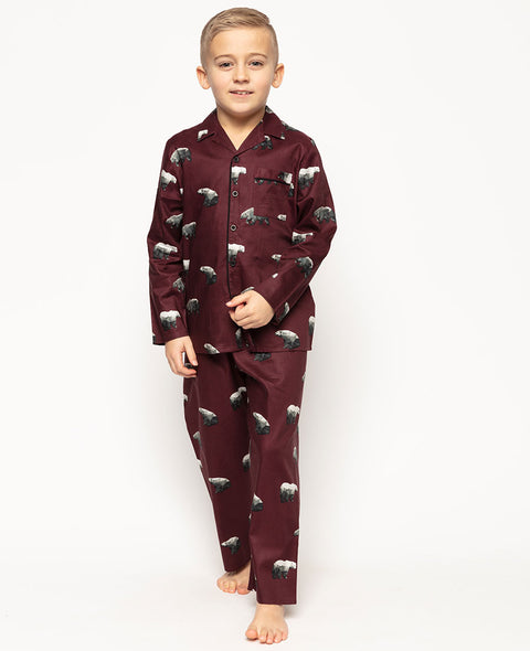Harley Burgundy Polar Bear Print Pyjama Set