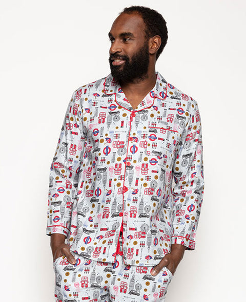 Windsor Pyjama-Oberteil mit London-Print für Herren