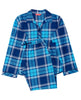 Dunkelblaues, gebürstetes, blau kariertes Unisex-Pyjama-Set für Kinder