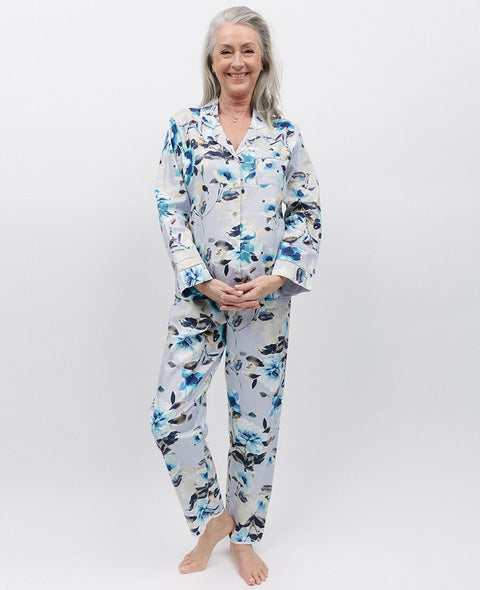 Maeve Lace Trim Grey Floral Print Pyjama Set