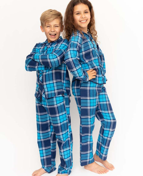 Kids Unisex Dark Blue Brushed Blue Check Pyjama Set